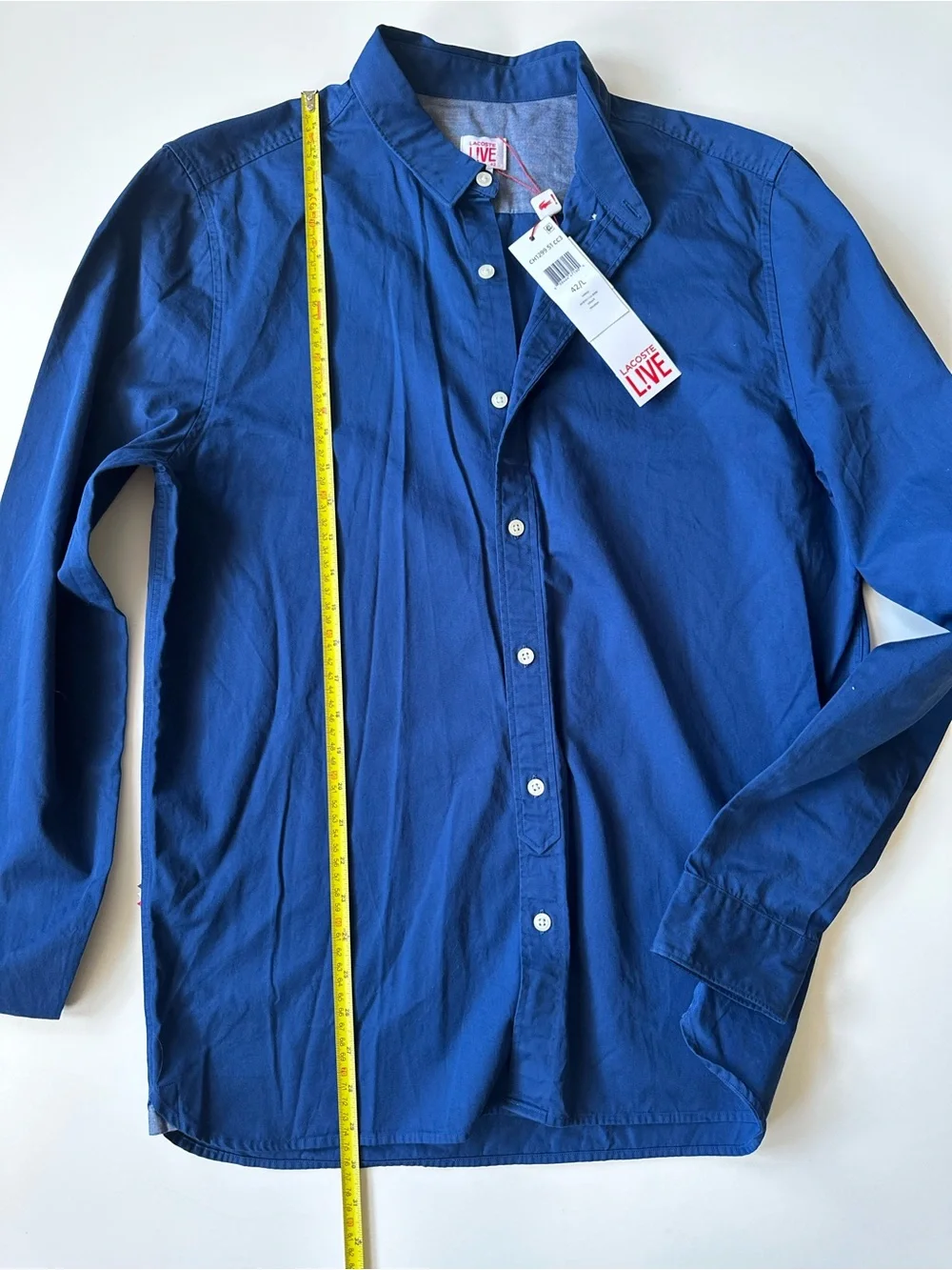 Lacoste L!VE Inkwell Blue Cotton Long Sleeve Button Down Shirt NWT 42 L Slim